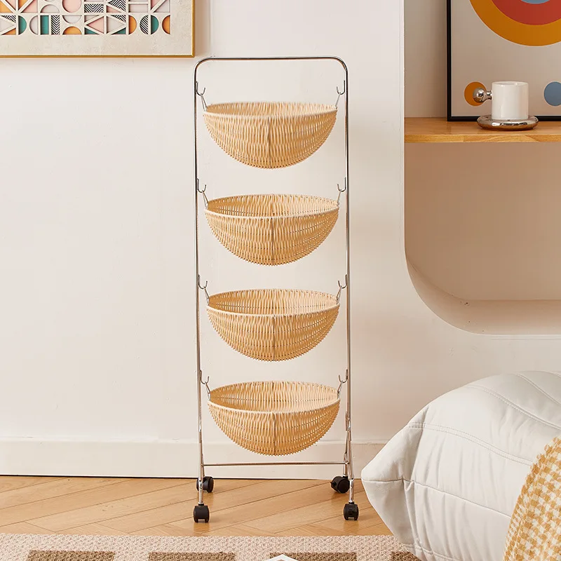 Shelf removable snack cart rattan multi-layer household stacked storage storage rack multi-function