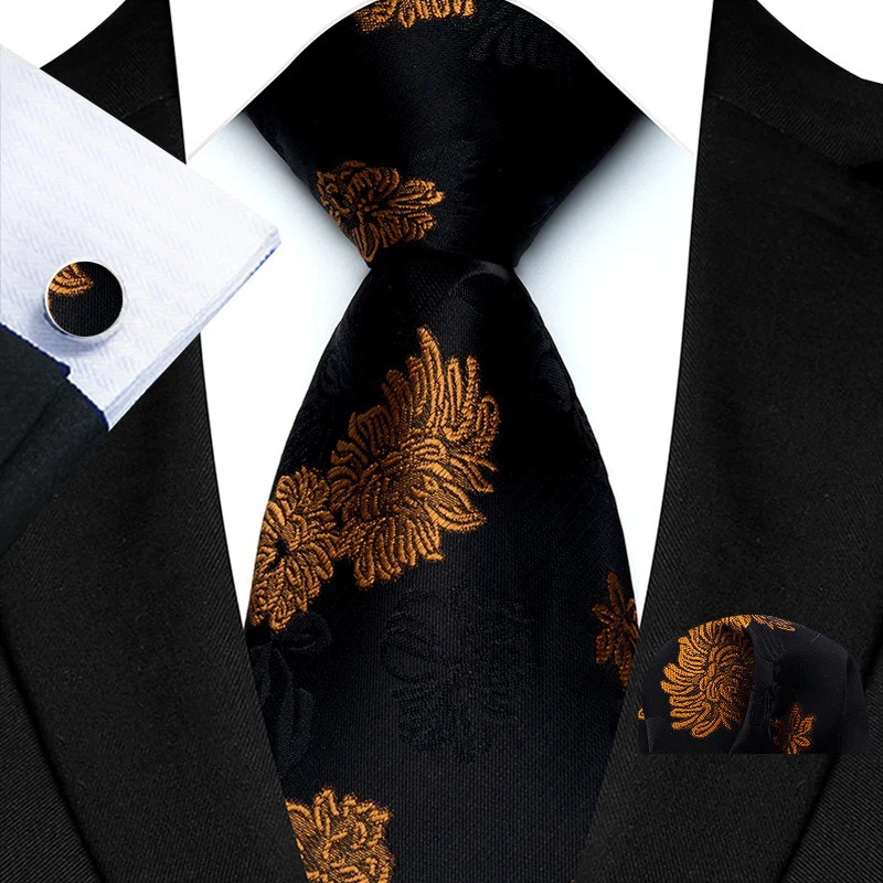 Fashion Ties For Men Floral Paisley  Neck Tie Hanky Cufflinks Set Mens Vintage Necktie Business Formal Suit Accessories