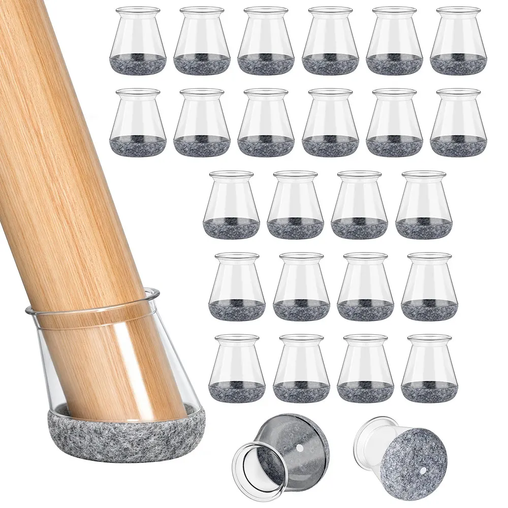 24 Pcs Chair Leg Floor Protectors Round Silicone Felt Furniture Leg Pads Caps Covers for Hardwood Floors