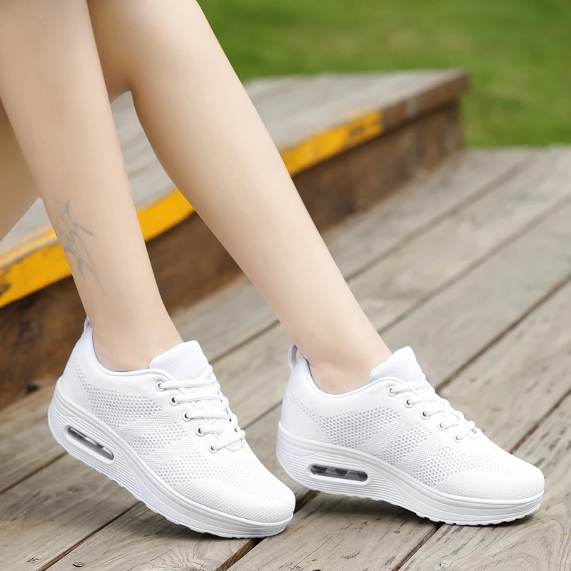 

Sneakers Women Walking Shoes Air Cushion Comfortable Breathable Outdoor Casual Shoes Thick Bottom Increasing Height Lace-up