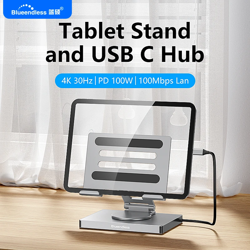 

Blueendless USB 3.0 PD 100 Вт Зарядное устройство-концентратор Док-станция HDTV 4K RJ45 Подставка Многопортовый 7-в-1 USB C SD TF Тип C Адаптер док-концентратора