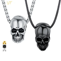 U7 Skull Necklaces for Men Skeleton Pendant with 18-30 inches Wax Cord / Link Chain Punk Retro Gothic Stainless Steel Jewelry