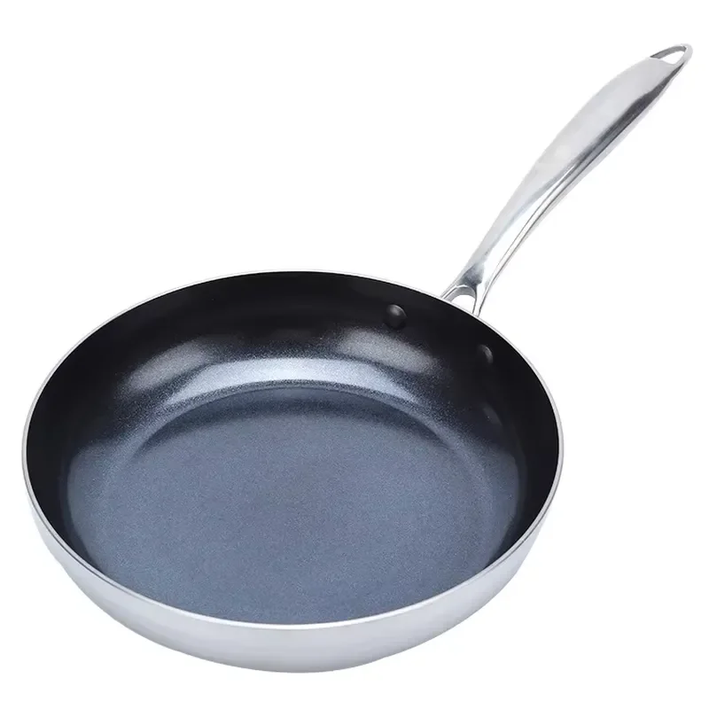Three-layer steel flat-bottomed frying pan 304 stainless steel non-stick coated multifunctional household omelette frying pan