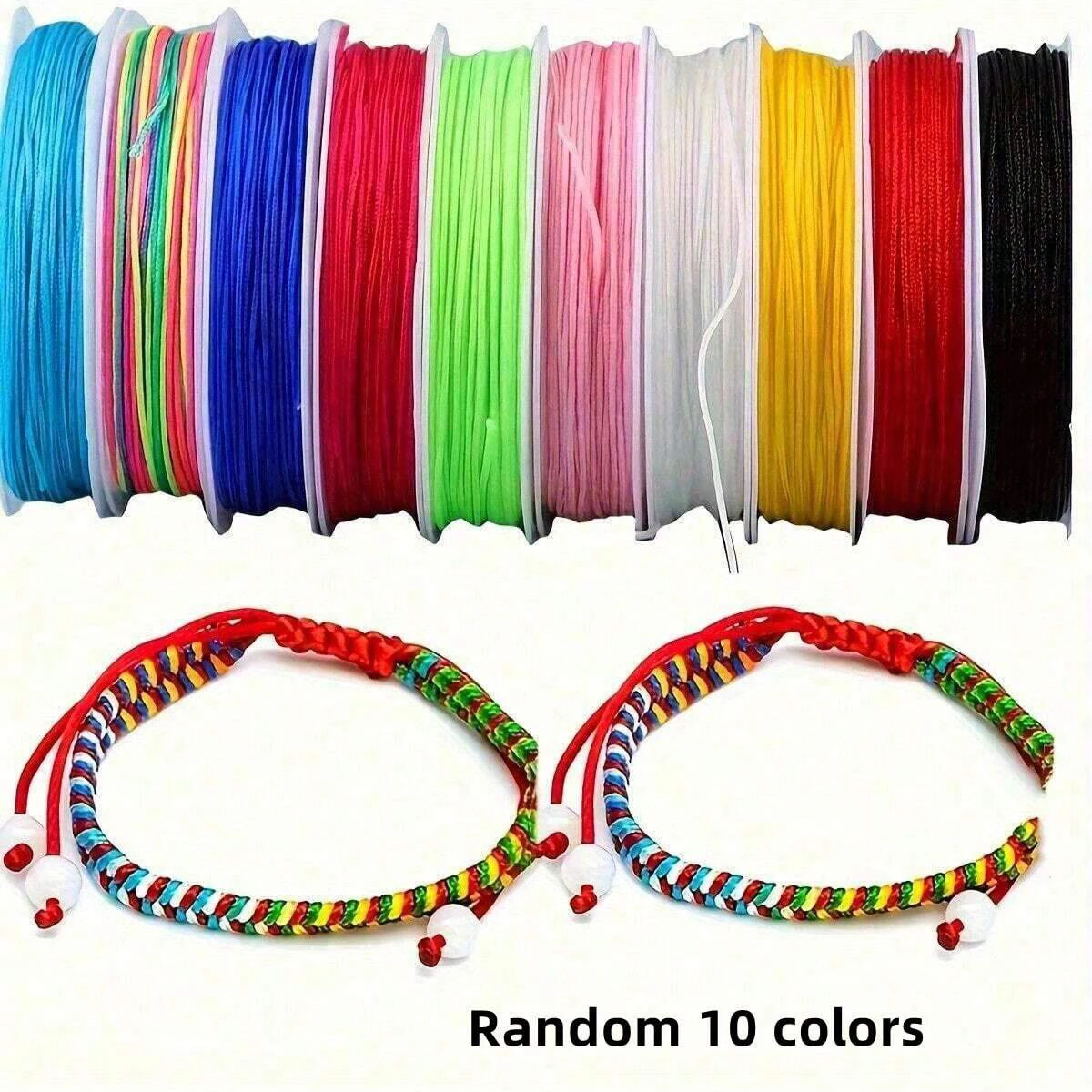 Surtido de 10 Colores Aleatorios de Hilo de Nailon Vibrante, Inelástico, Sólido, para Hacer Pulseras Trenzadas, Collares y Joyería