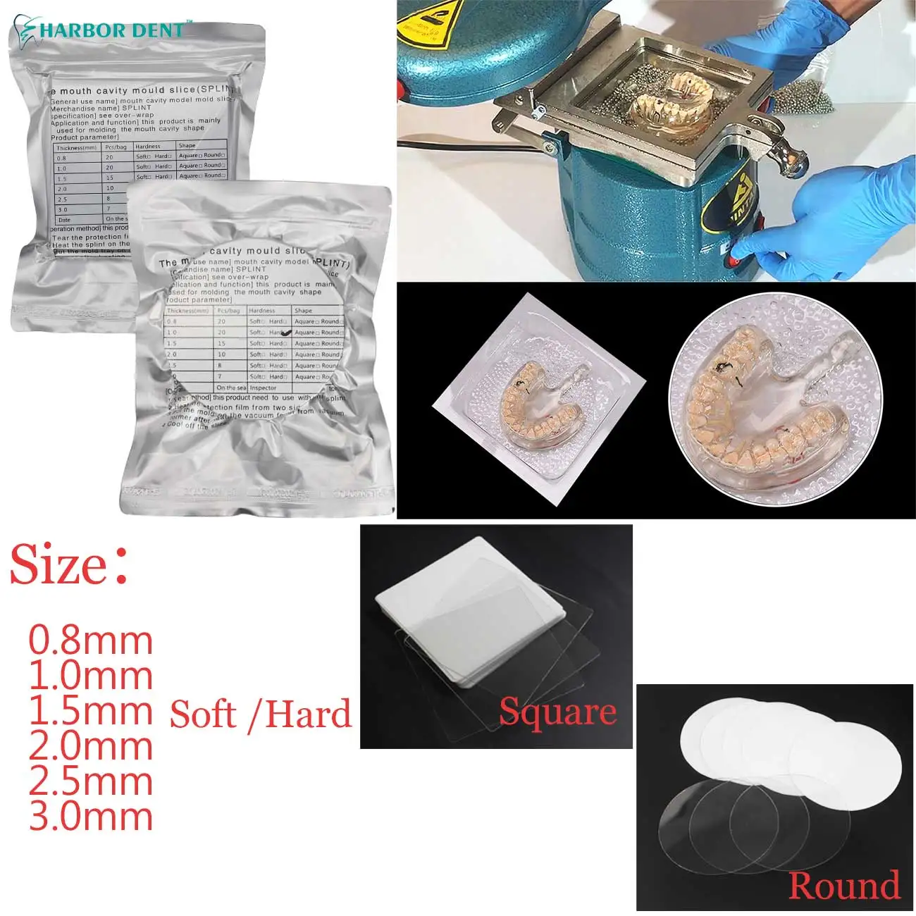 1Pack Dental Splint  1.0/1.5/2.0mm Thermoforming Material Sheet Oral Denture Model Mold Slice For Vacuum Forming Hard 10/15/20