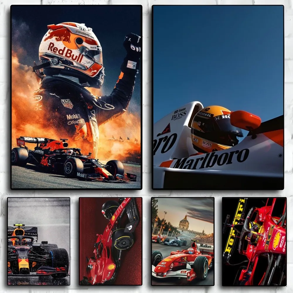 1PC F1 Car Poster Self-adhesive Art Waterproof Paper Sticker Coffee House Bar Room Wall Decor