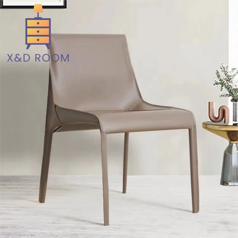 

X&D Italian Minimalist Saddle Leather Dining Chair For Home Use Nordic Light Luxury Leather Chair Designer Hotel Saddle Chair