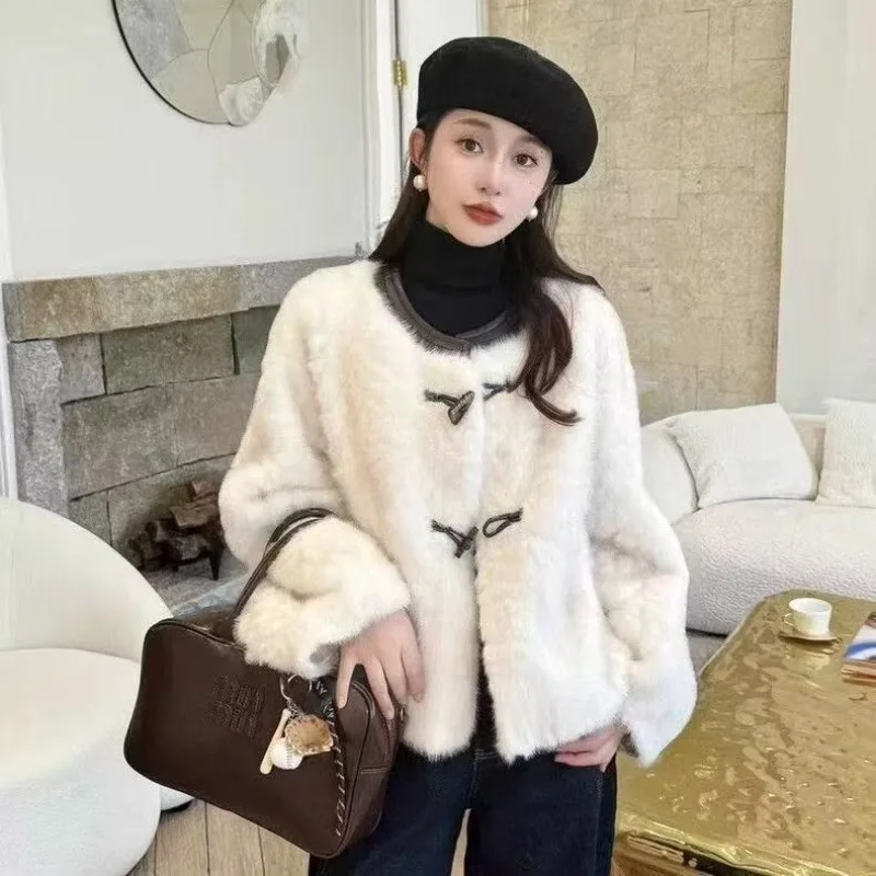 2026 Fashion Autumn Winter Mink Fur Short Coat Women Faux Fur Overcoat O-neck Jacket Streetwear Loose Double-faced Fur Outerwear