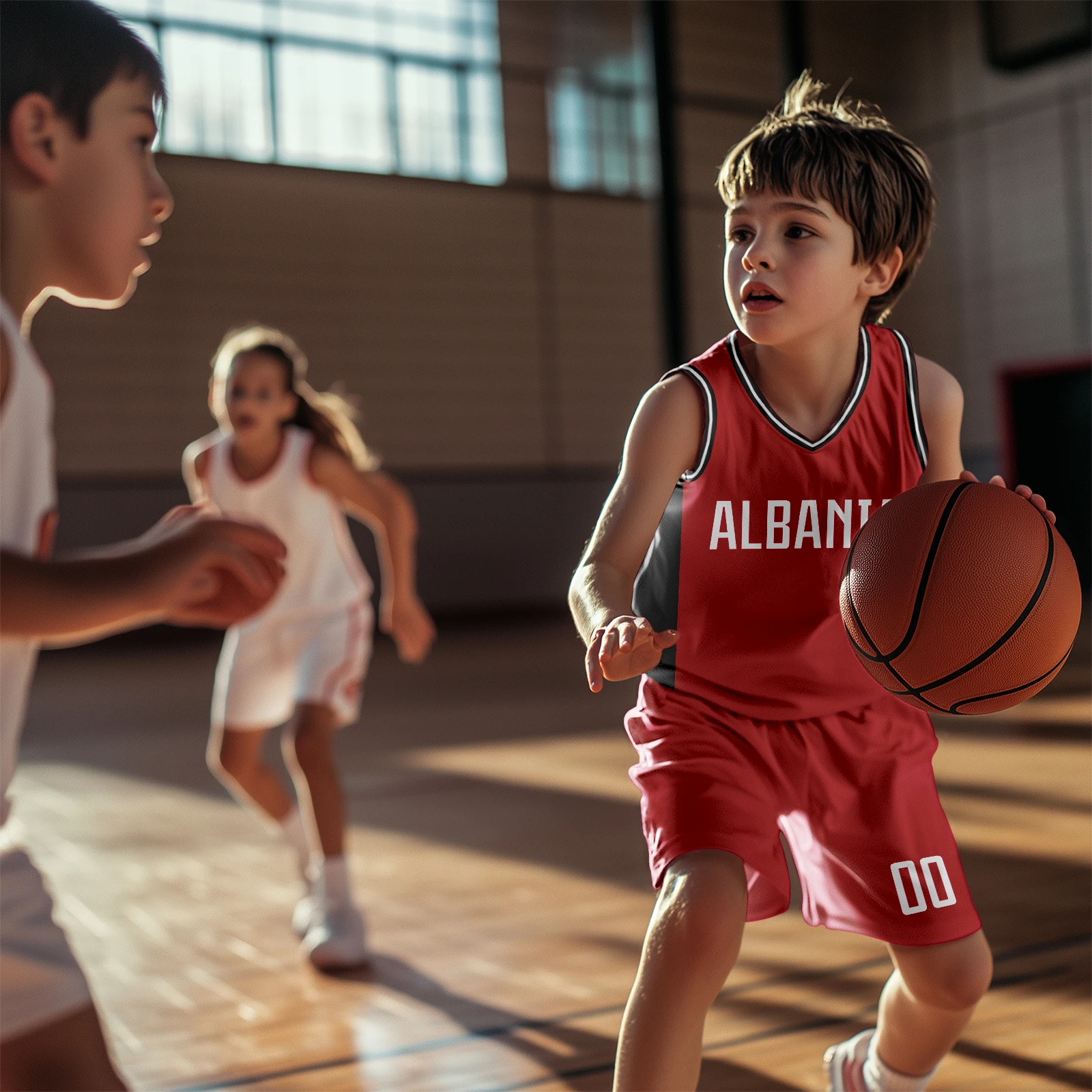 

Custom Albania Basketball Set for Kids Personalized Name Number Jersey and Shorts Basketball Team Uniform for Boys & Girls 3-14Y