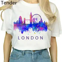 女性のためのlondon都市景観Tシャツ,新しい白い半袖カジュアルTシャツ,都会の服