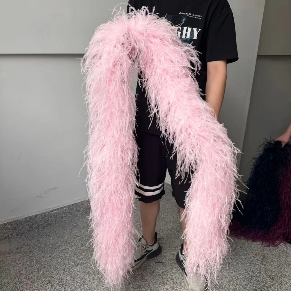 10ply Light Pink Ostrich Feathers Boa 2Meter Natural Fluffy Feather Scarf For Wedding Party Dress Photo Prop Sewing Trim Decor