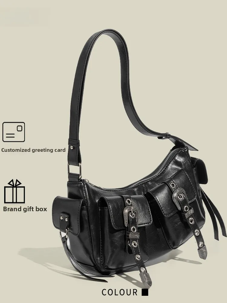 

Милая крутая мотоциклетная сумка для девочек, женская многоэтажная сумка для подмышек, новинка 2025, высококачественная сенсация Yang Ding Zhang Lu Si