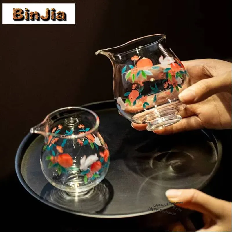 Heat Resistant Glass Rabbit Longevity Peach High Foot Tea Pitcher Tea Divider Cha Hai Dispenser Justice Cup Fair Mug Cafes Craft