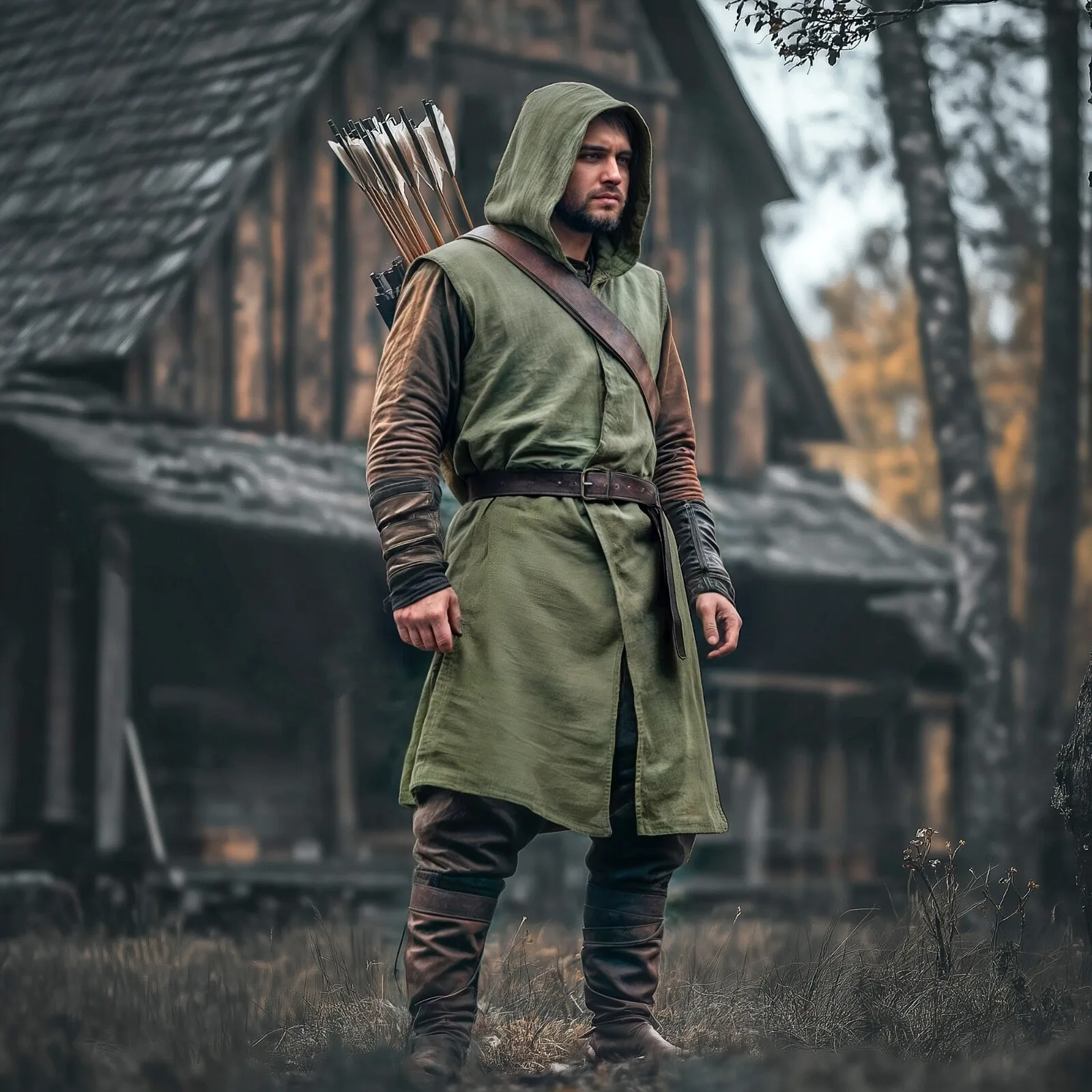 Veste de surf médiévale pour homme en lin à capuche, manteau cintré à la taille, pour LARP, Ranger, jeu de rôle, sans manches, Halloween, Assassin, Cosplay
