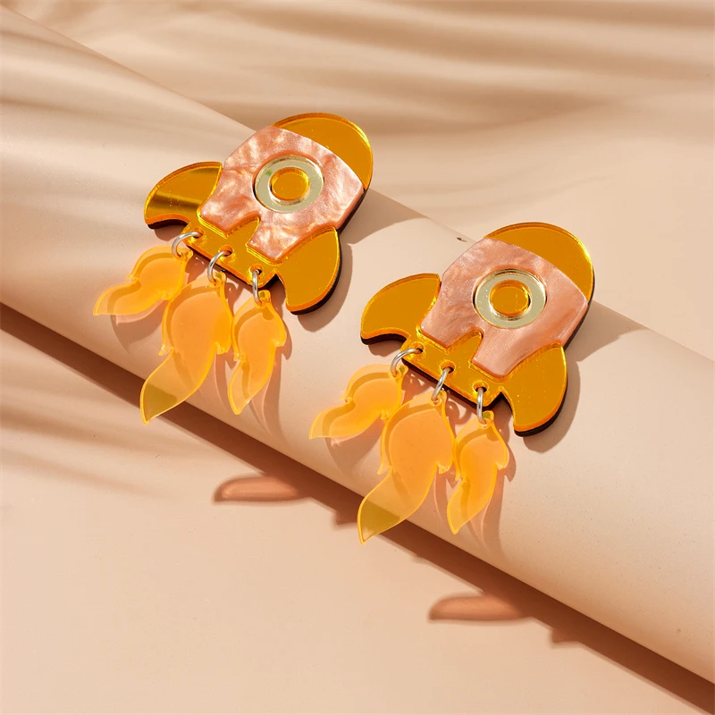 YAOLOGE Acrylic Creative Small Rocket Pendant Earrings For Women Girl New Fashion Ear Dangle Cartoon Jewelry Gift Party серьги