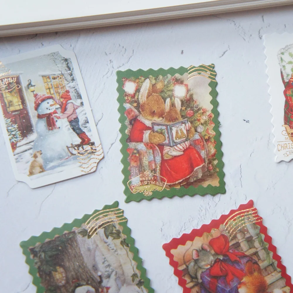 38 sztuk złota boże narodzenie Santa Rabbit Snowman znaczek okno kształt styl papierowa naklejka Scrapbooking DIY prezent ozdobna etykieta