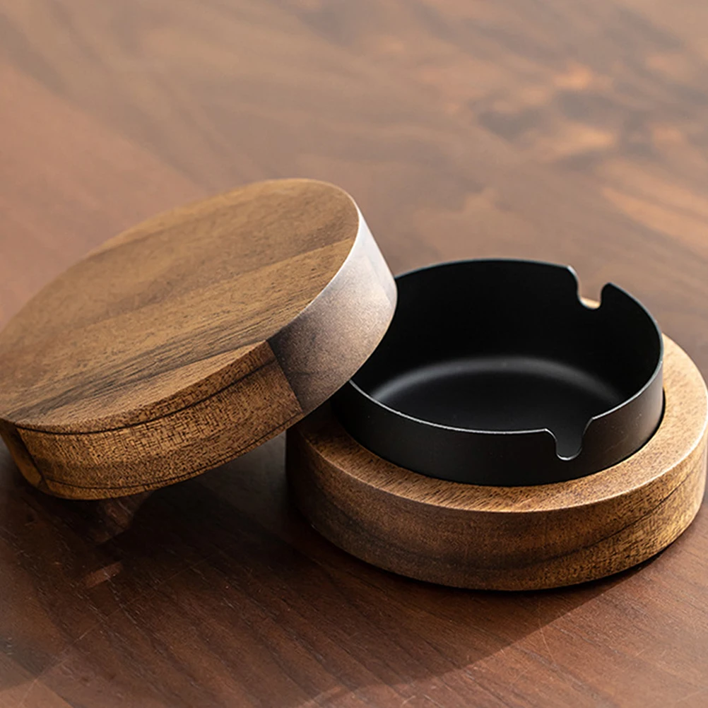 

1pc Walnut Ashtray Stainless Steel Cigarette Holder Indoor Outdoor Indoor Use Ashtray Use Simple Design Housewarming Gift