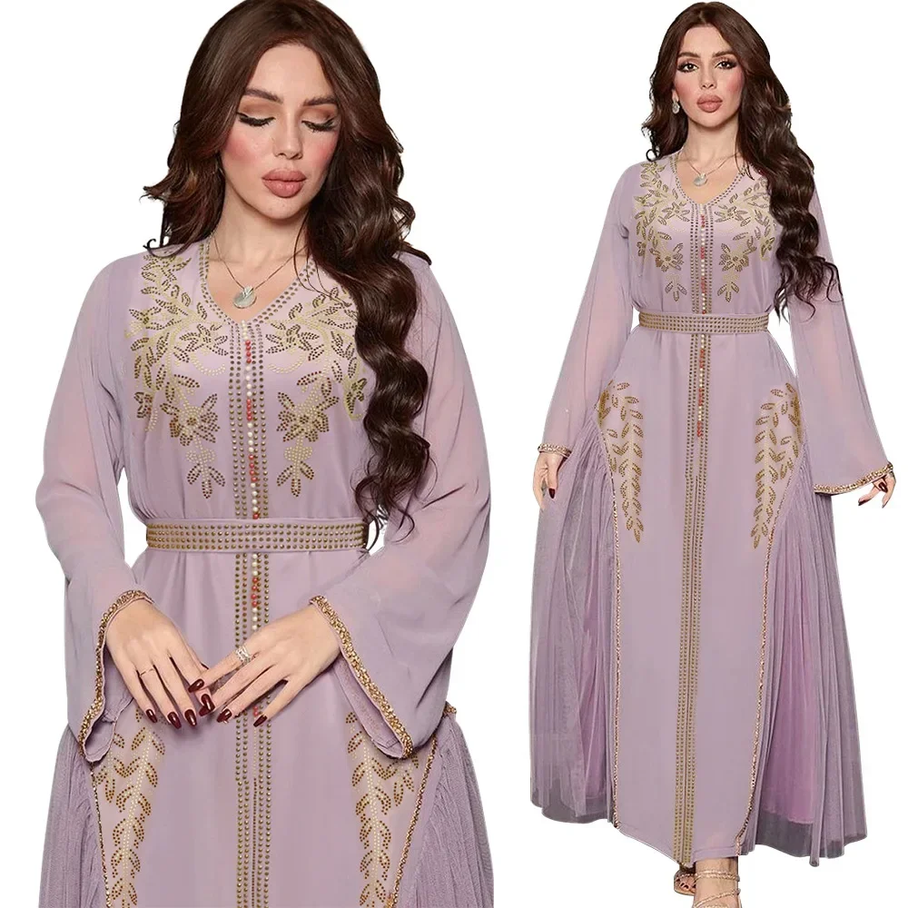 Luxury Abaya Diamonds Muslim Elegant Women Dresses Caftan Moroccan Dubai Kaftan Gown Evening Party Eid Mubarak Jalabiya Vestidos