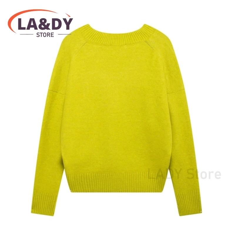 Knit Sweater Woman 2024 Autumn Winter Fashion Loose V-Neck Simple Versatile Female Solid Color Long Sleeve Casual Tops Pullovers