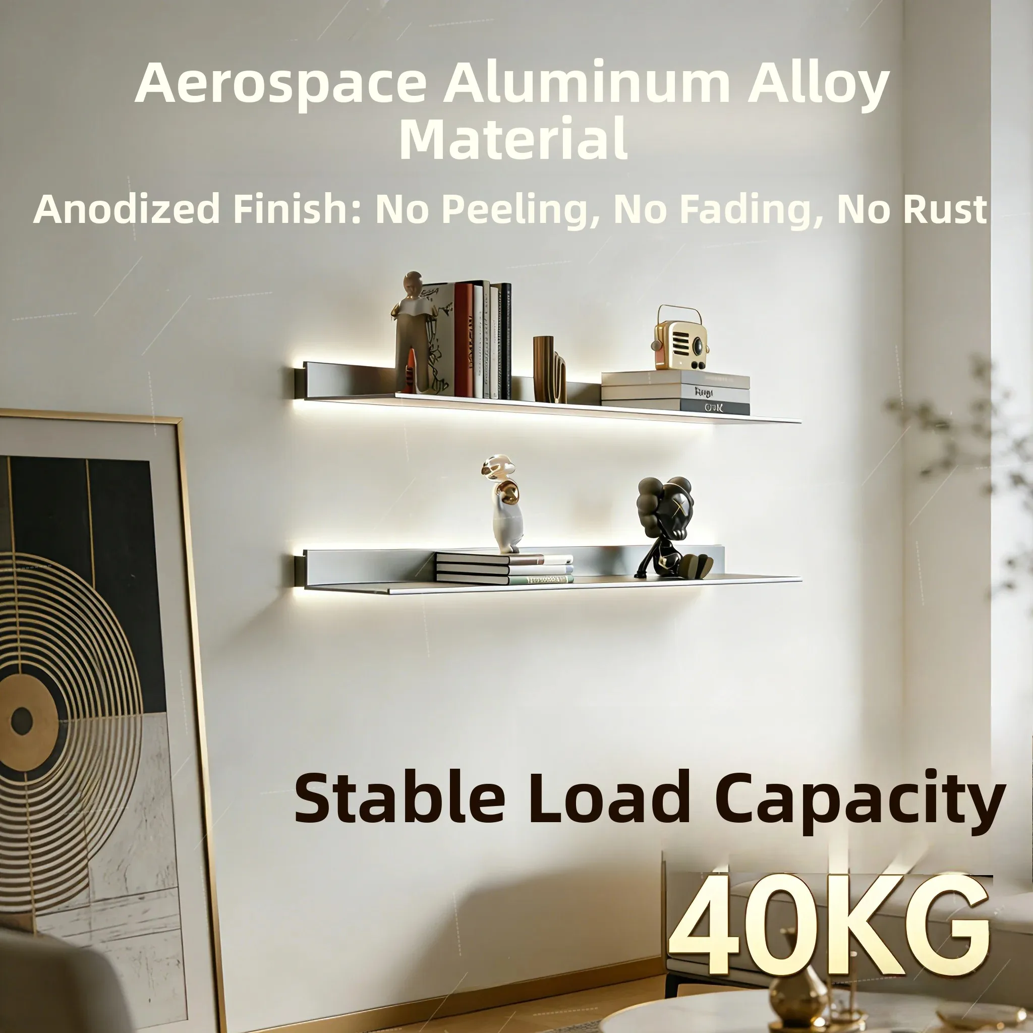 Aluminum Alloy LED Cosmetic Display Shelf Wall Mounted No Nail Installation Bedroom Creative Bookshelf Storage Organizer Rack