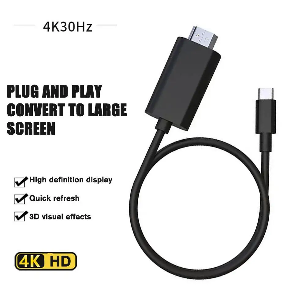 USB Tipo-C para Cabo Conversor, Cabo de Dados, Adaptador Conversor para Vídeo Áudio, Projeção 4G, Pd Charging, L2d2, 30Hz