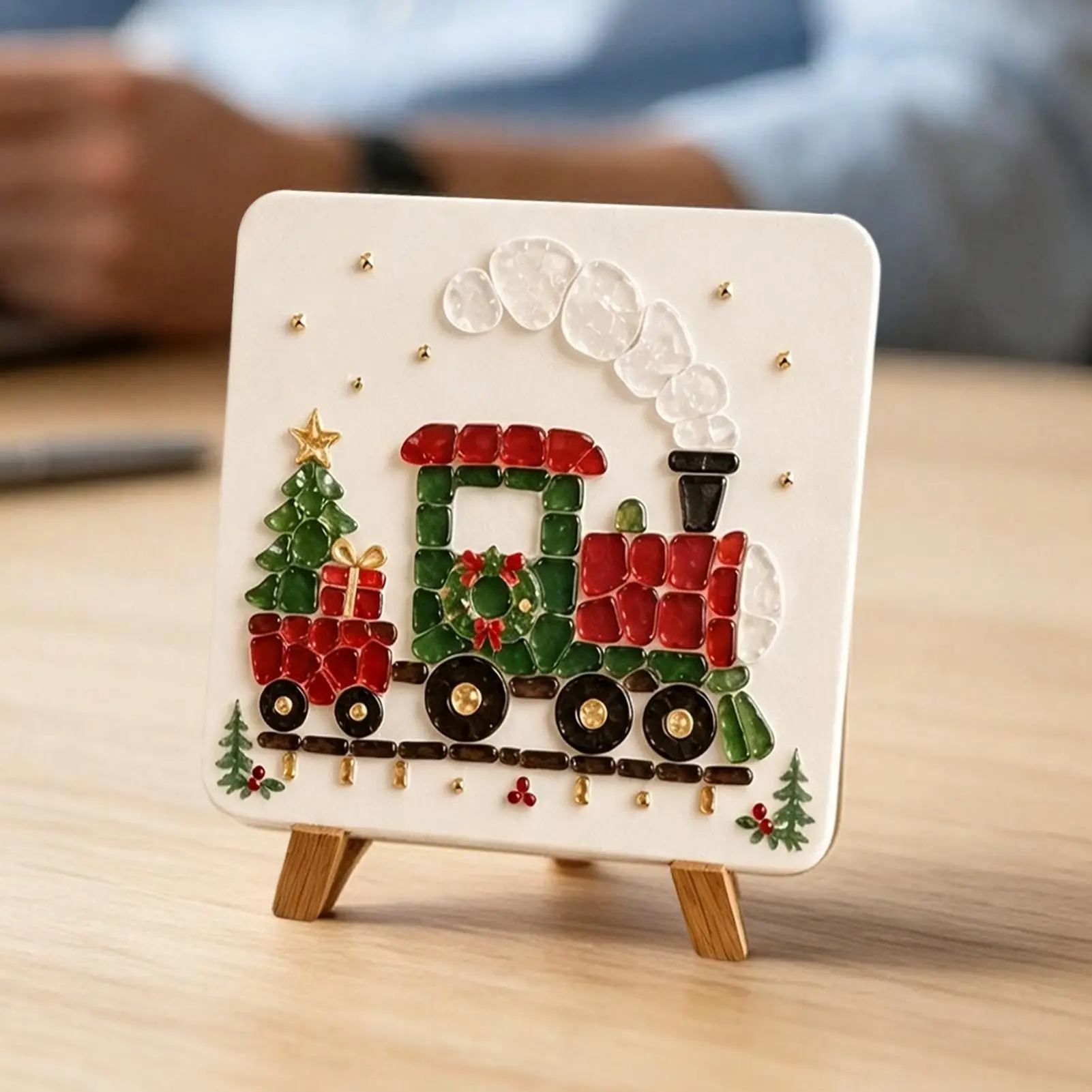DIY Mosaic Kit Sea Glass Art Christmas Train Handmade Craft Set Home Craftwork Ornaments Creative Gift Shelf Holiday Decoration