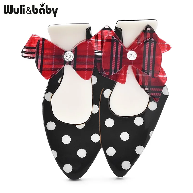 Wuli&baby Acrylic Polka-dots Shoes Brooches For Women Beautiful 2-color Bowknot Shoes Party Casual Brooch Pins Gifts