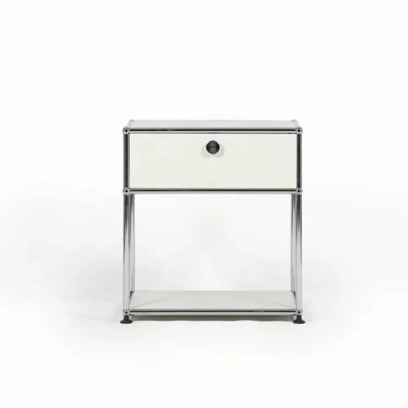 Modern minimalist stainless steel white bedside table modular metal bedside table bedroom hotel villa apartment