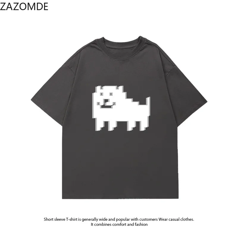 ZAZOMDE Funny Cute Pixel Animal T-shirt Pixel Cartoon Dog Print Short Sleeve Oversized Crew Neck Casual Hip Hop Tees Summer 2026