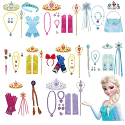 Disney Frozen Elsa Anna Accessories Gloves Wand Crown Jewelry Set Ariel Wig Braid For Princess Dress Clothes Cosplay Accessories