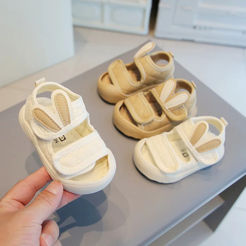 Toddler Boys Girls Shoes Cute Rabbit Ear Kids Sandals Summer Infant Kick Resistant Anti Slip Beach Sandals Soft Sole Baby Shoes