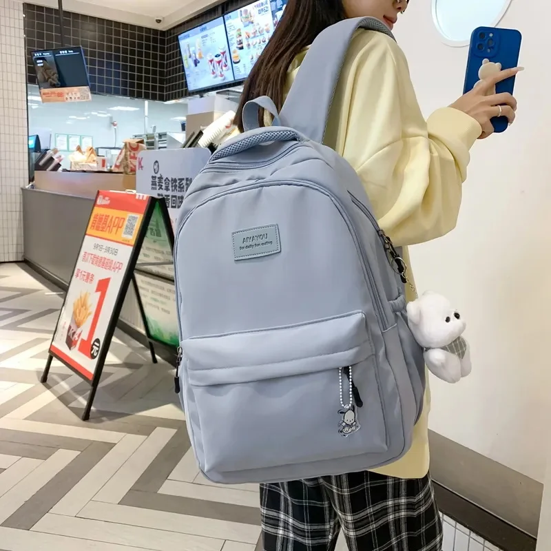 Wasserdichte einfarbige Nylon Frauen Rucksack Schult asche für Teenager Mädchen Reise Rucksack Studenten Tasche kawaii Bücher tasche Mochi las