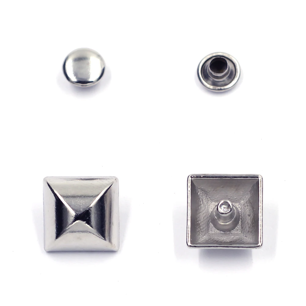200Sets Square Pyramid Metal Decorative Spike Garment Rivet Studs Spots Silver Tone Fit Sewing Clothes Bags Shoes 12x8mm