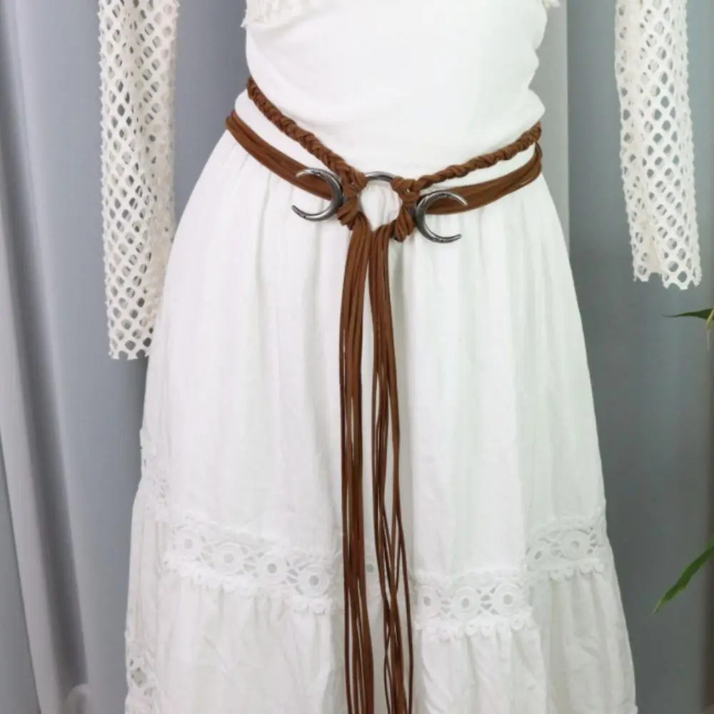 

Vintage PU Leather, Metal Tassel Long Rope Waistband Medieval Style Decoration Witch Waist Belt Rope Ring Knotted Belt Cosplay