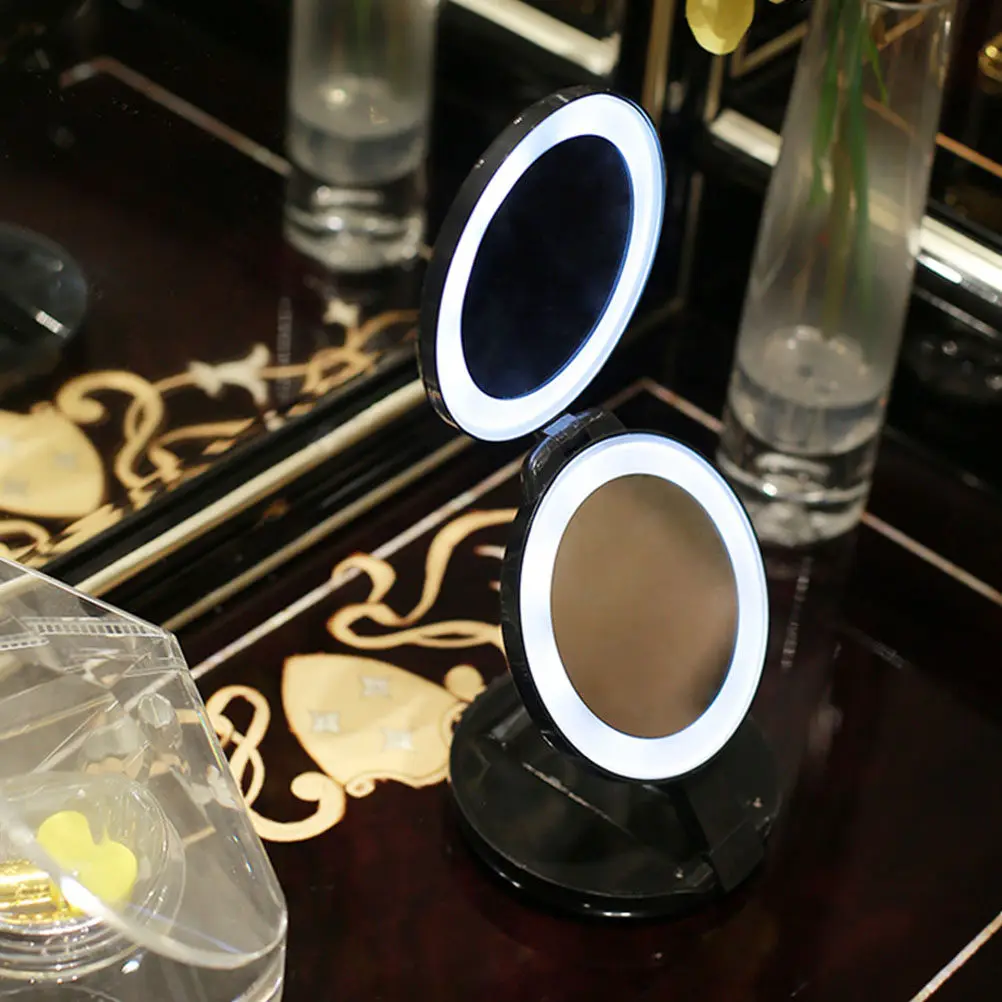 

Складное компактное зеркало для макияжа с двойной LED-подсветкой и увеличением, 1 шт., для путешествий, ежедневного использования, проверки кожи на несовершенства
