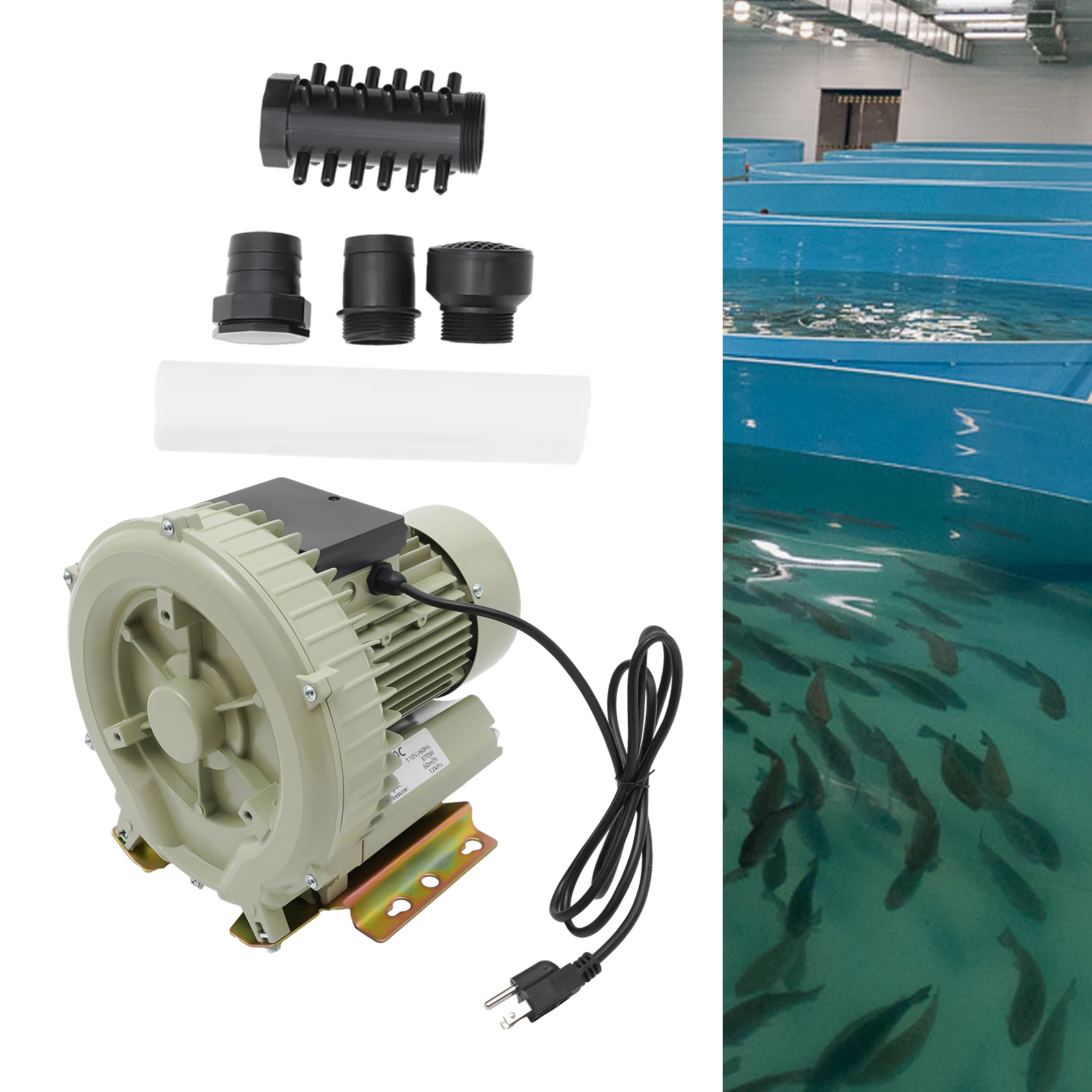 110V Industrial Fish Pond Tank Air Pump Blower Oxygen Aerator 370W 12kpa Durable