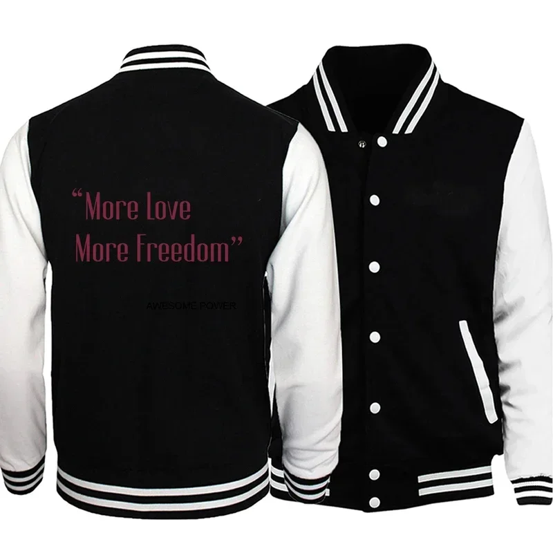 

More Love More Freedom Awesome Power Printing Coat Street Trend Men Outerwear O-Neck Comfortable Jackets Warm Neutral Clothes