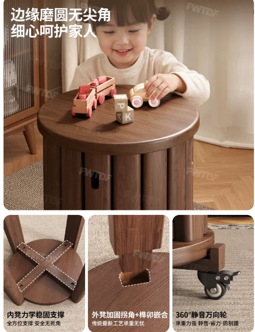 Solid Wood Stackable Stool Round New Chinese Style for Dining Coffee Table