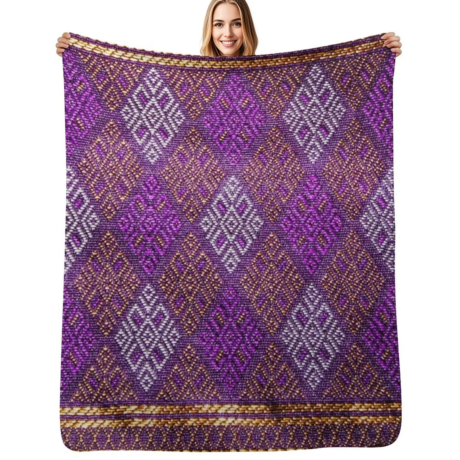

Thai Silk - Purple Gold Thai silkworms Throw Blanket Flannels Decorative Beds Thermal Blanket