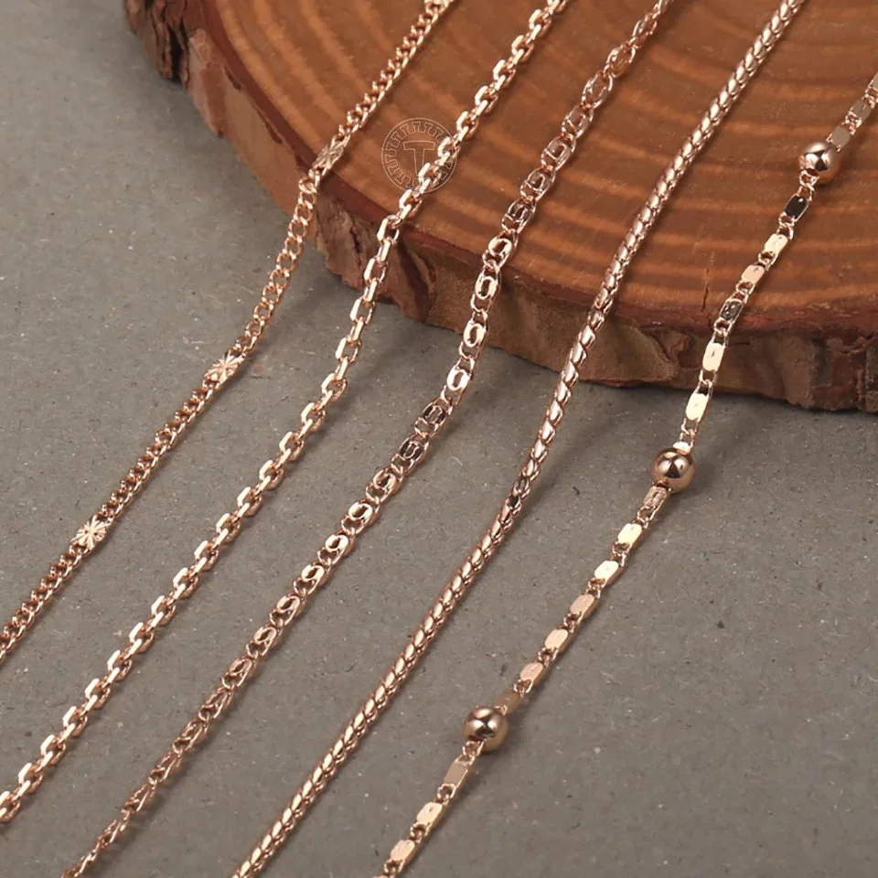 Elegant Thin Necklace For Women Girls 585 Rose Gold Color Herringbone Cuban Chain Fashion Party Gifts 2mm 3mm