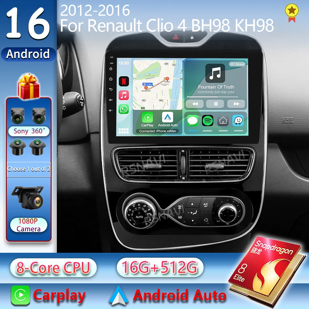 Android 16 Für Renault Clio 4 BH98 KH98 2012-2016 2K QLED Android Autoradio Multimedia-Videoplayer GPS AI Sprachsteuerung CarPlay Stereo