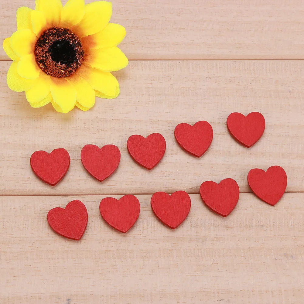 

100Pcs Red Heart Decorations Self-Adhesive Wood Love Chips with Tape Heart Shape Crafts Decor Decorative for Valentines Day