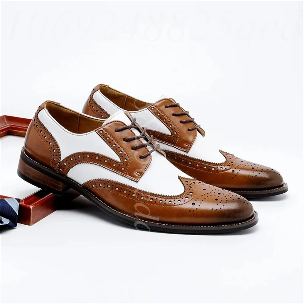 Zapatos Oxford de Hombre con Cordones, Diseño Bicolor, Detalle Wingtip, Punta en Pico, Suela de Goma Antideslizante, Calzado Formal Cómodo para Hombre
