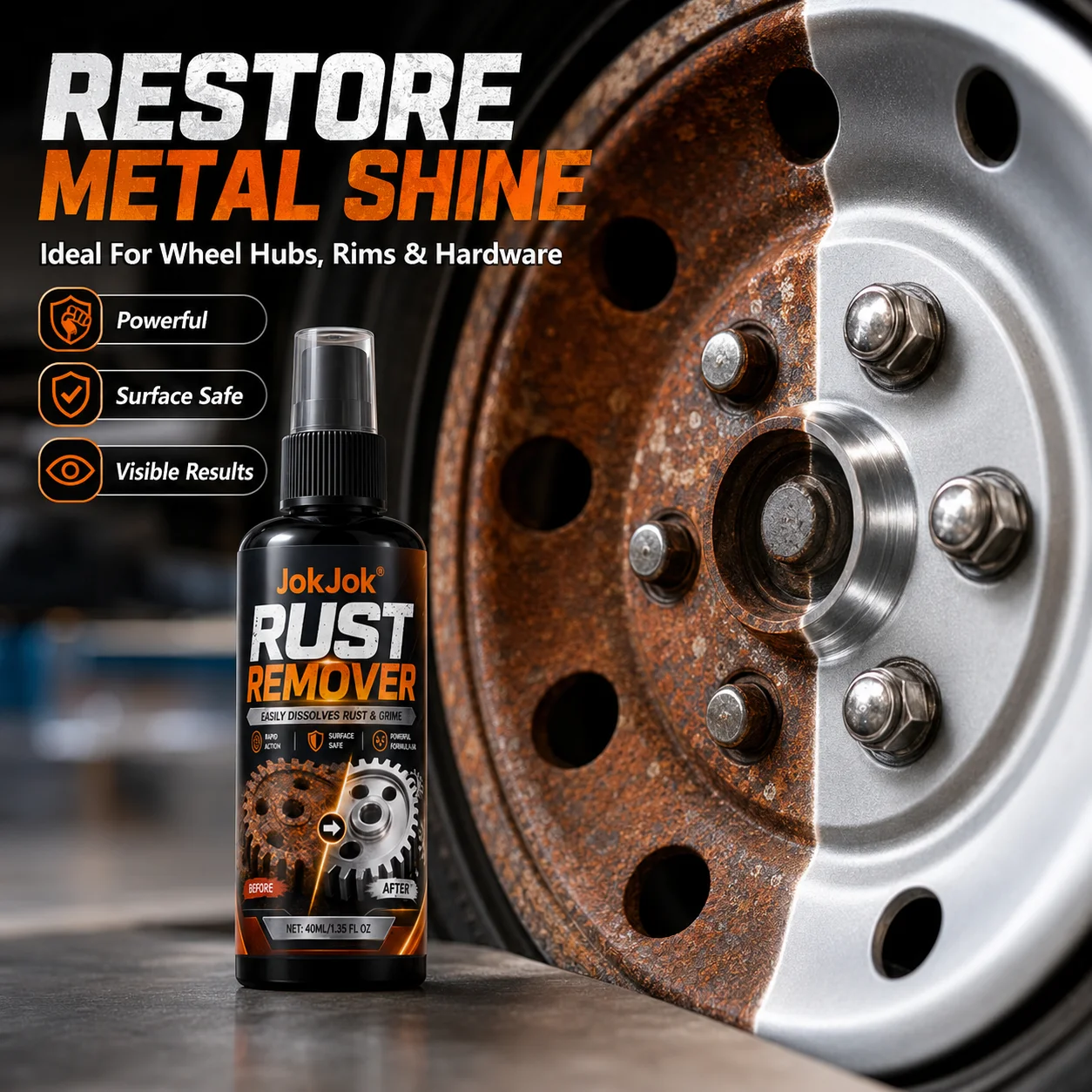 Car All-Purpose Rust Remover Spray - 40ML, Fast-Acting Iron Oxidation Eliminator, Restores Shine, Safe on Various Surfaces