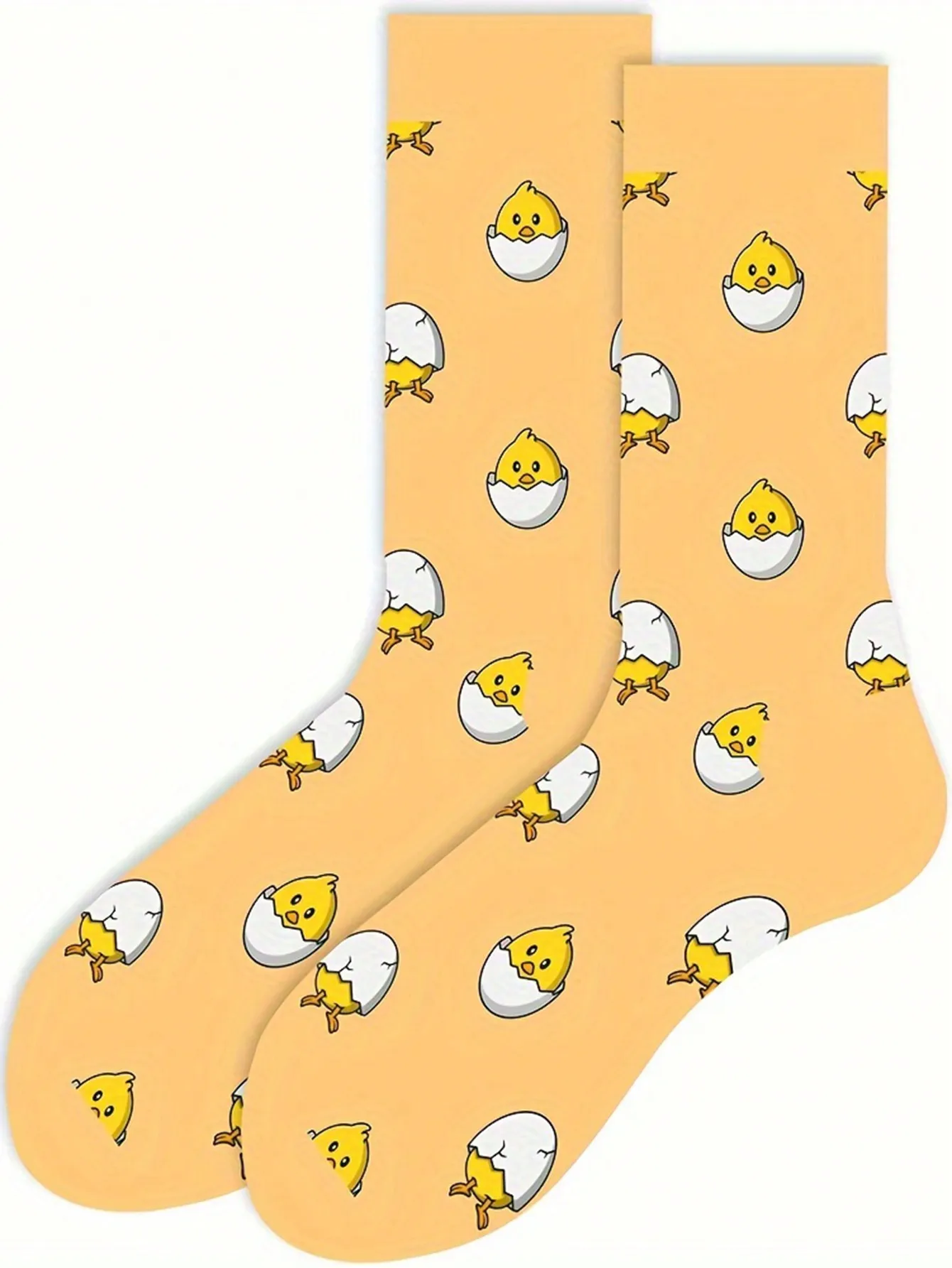 1 pair of yellow cartoon chick unisex mid-tube stockings comfortable breathable stockings