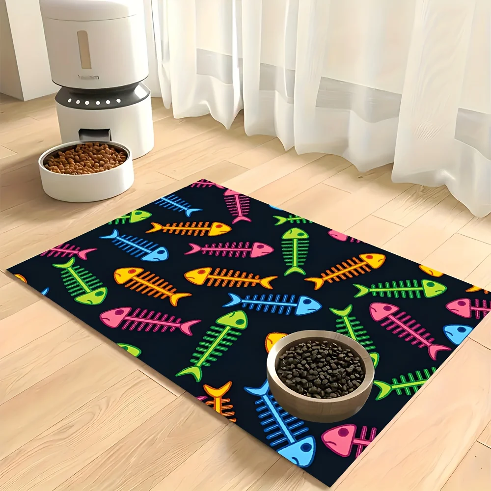 Fishbone Pattern Pet Mat, Non-Slip, Easy To Clean Leather Cat and Dog Feeding Mat, Pet Decorative Tablecloth Mat