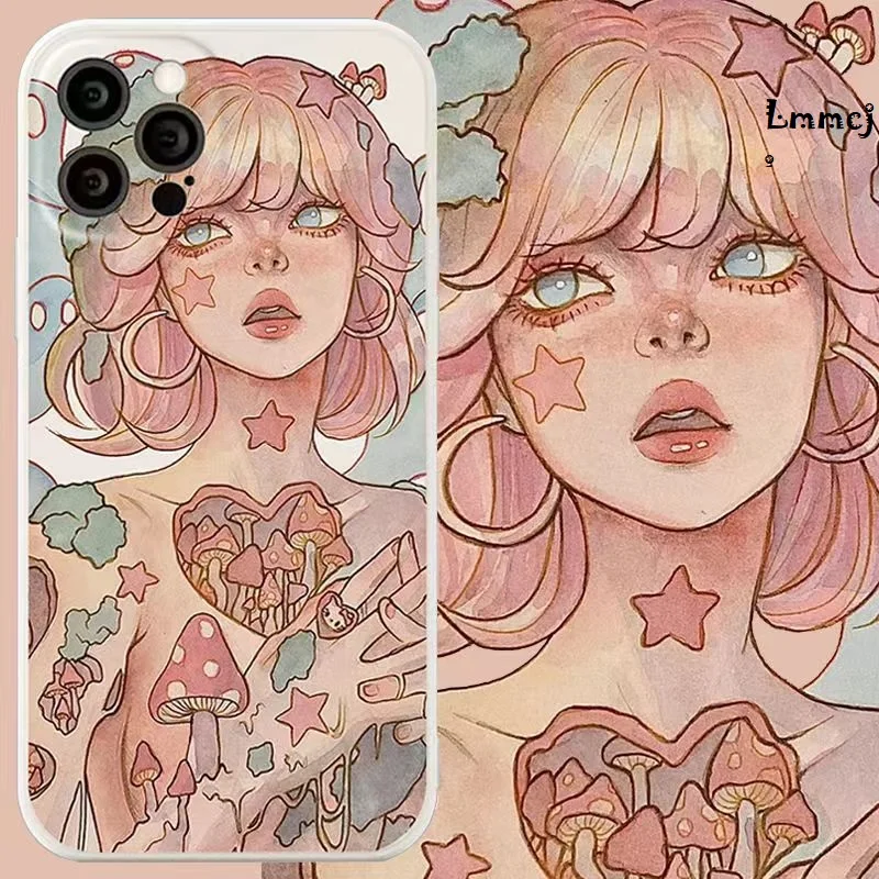 Lmmcjj Illustrative Girl Phone Case For Samsung Galaxy S21 FE S22 S23 Plus A13 A23 A53 A22 A12 A52 Note 20 Silicone iPhone Cover