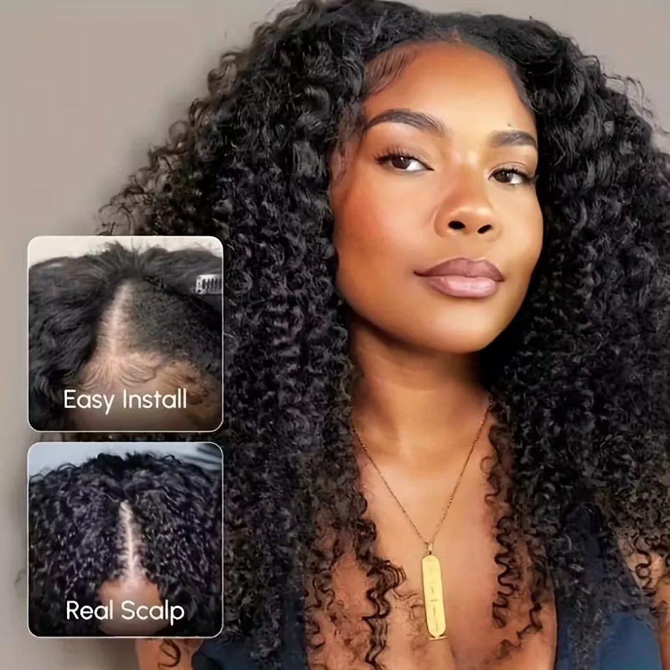 

U Part Kinky Curly Wigs Human Hair No Leave Out Бразильские глубокие волны Парики из человеческих волос для женщин U Part Deep Curly Wigs No Glue Wig