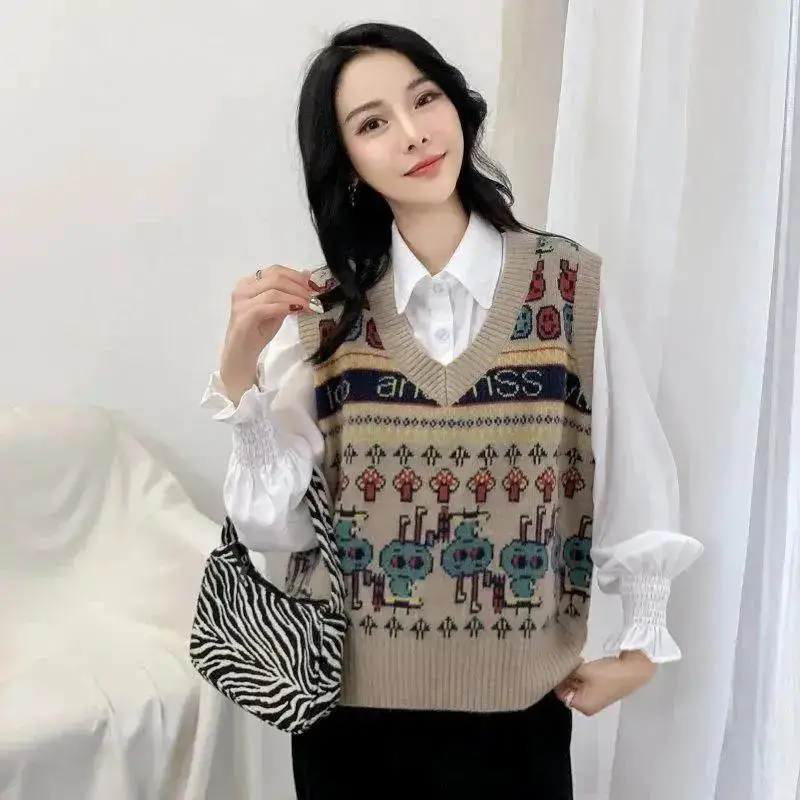 

Женский вязаный жилет из шерсти с круглым вырезом, модный осенне-зимний универсальный свитер-жилет.