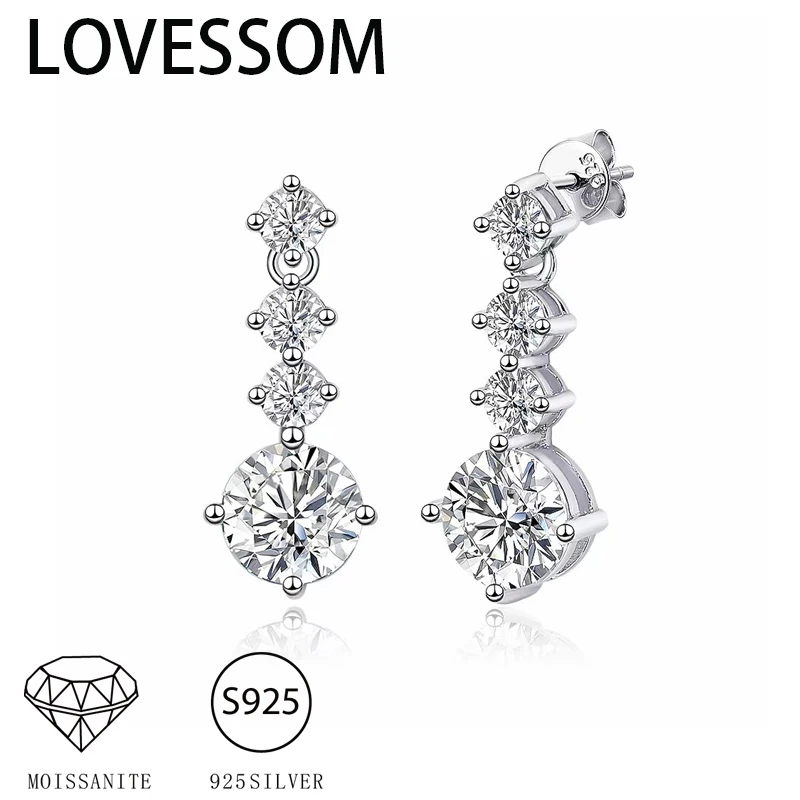 925 Sterling Silver 2.6 Carat Moissanite Dangle Earrings For Women Party Dress Wedding Engagement Proposal Birthday Anniversary